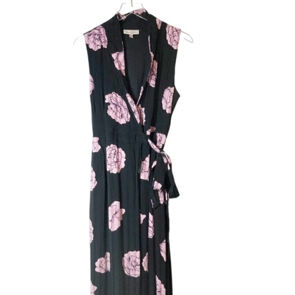 Jessica Simpson Sleeveless Pink Floral Wrap Maxi Maternity Black Dress Size L‎